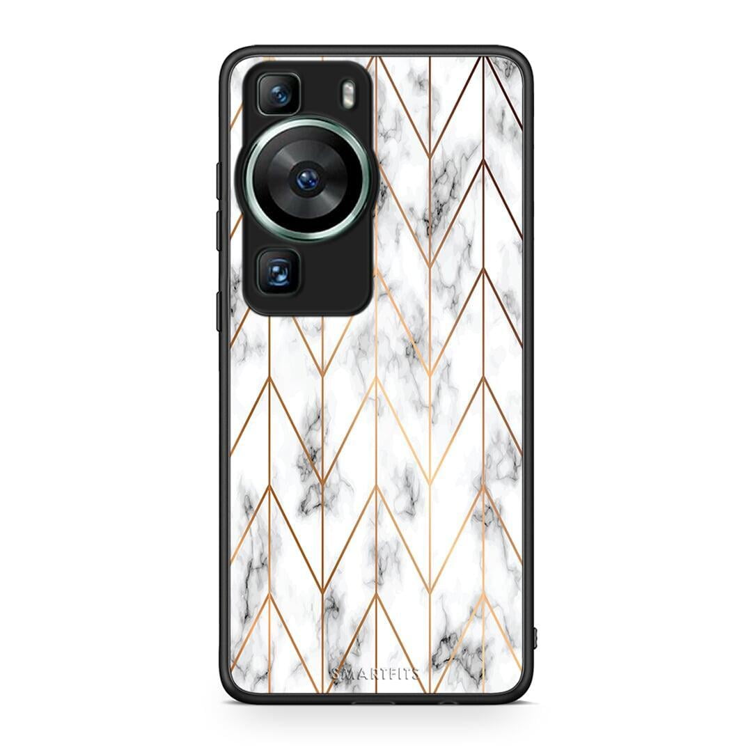 Θήκη Huawei P60 Marble Gold Geometric από τη Smartfits με σχέδιο στο πίσω μέρος και μαύρο περίβλημα | Huawei P60 Marble Gold Geometric Case with Colorful Back and Black Bezels