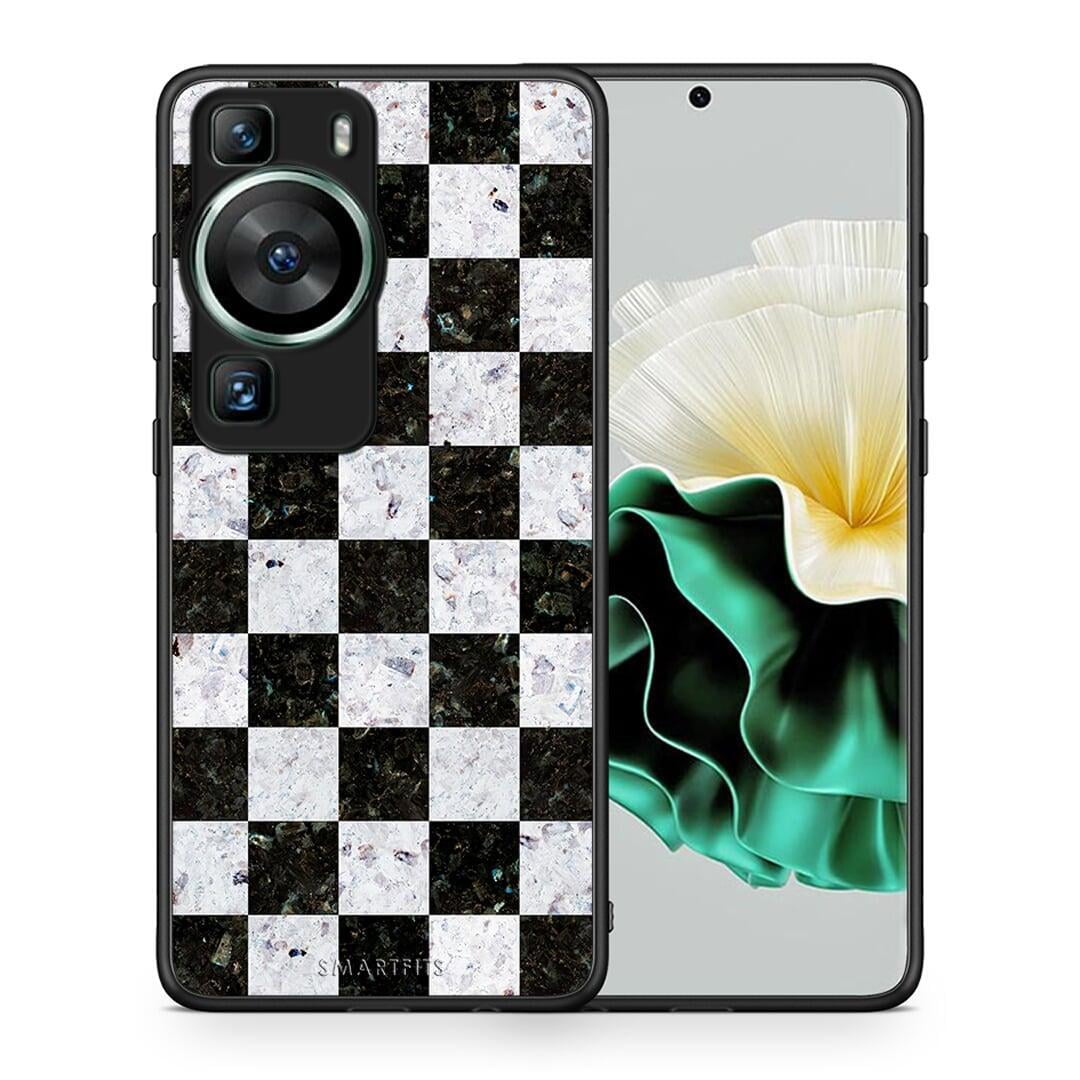 Θήκη Huawei P60 Marble Square Geometric από τη Smartfits με σχέδιο στο πίσω μέρος και μαύρο περίβλημα | Huawei P60 Marble Square Geometric Case with Colorful Back and Black Bezels