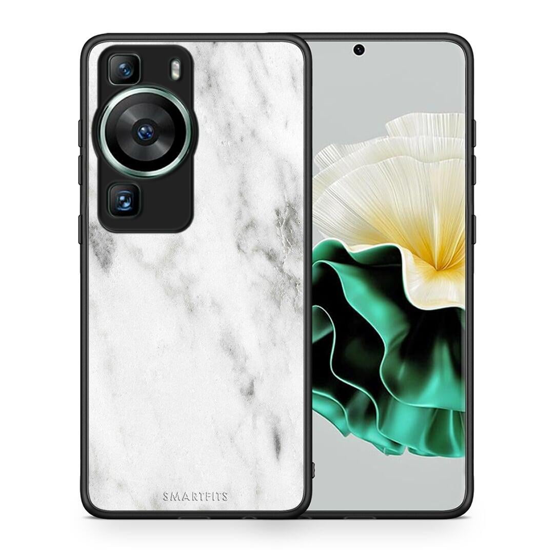 Θήκη Huawei P60 Marble White από τη Smartfits με σχέδιο στο πίσω μέρος και μαύρο περίβλημα | Huawei P60 Marble White Case with Colorful Back and Black Bezels