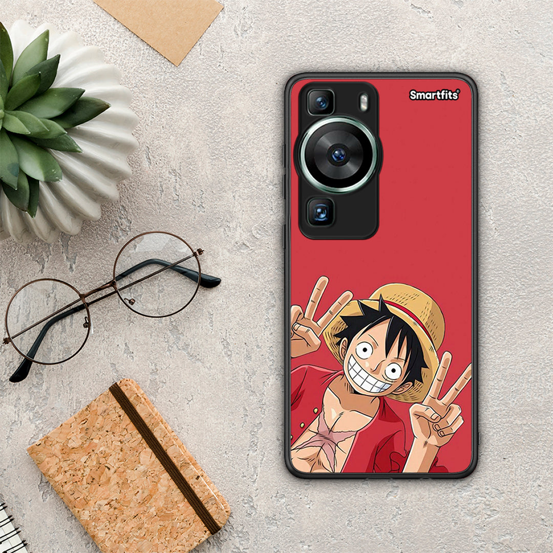 Θήκη Huawei P60 Pirate Luffy από τη Smartfits με σχέδιο στο πίσω μέρος και μαύρο περίβλημα | Huawei P60 Pirate Luffy Case with Colorful Back and Black Bezels