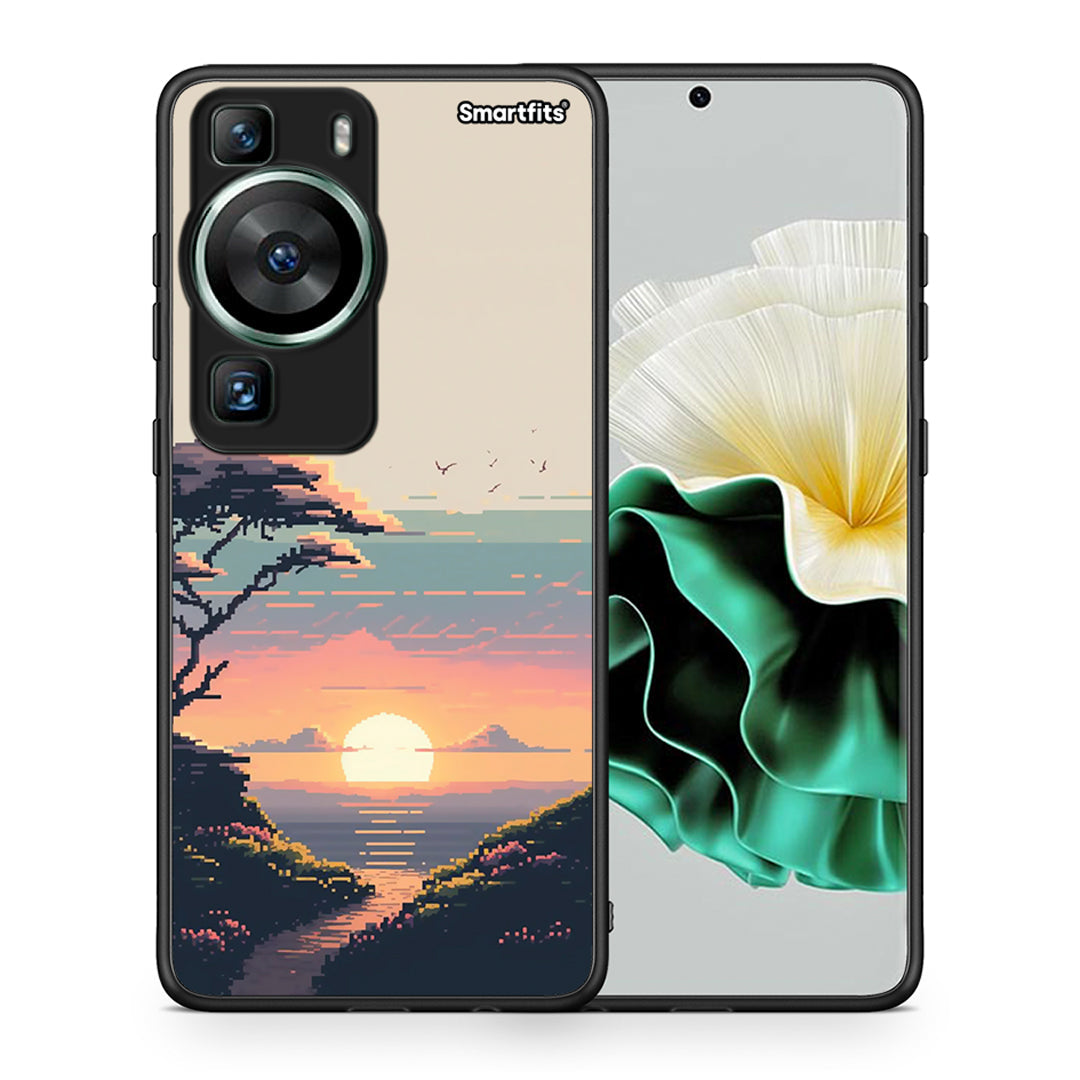 Θήκη Huawei P60 Pixel Sunset από τη Smartfits με σχέδιο στο πίσω μέρος και μαύρο περίβλημα | Huawei P60 Pixel Sunset Case with Colorful Back and Black Bezels