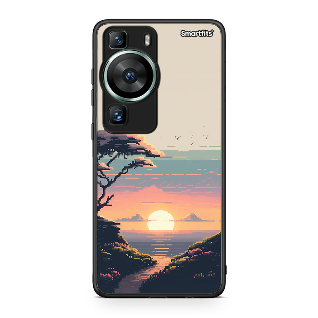 Θήκη Huawei P60 Pixel Sunset από τη Smartfits με σχέδιο στο πίσω μέρος και μαύρο περίβλημα | Huawei P60 Pixel Sunset Case with Colorful Back and Black Bezels