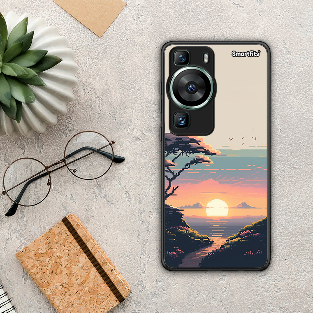 Θήκη Huawei P60 Pixel Sunset από τη Smartfits με σχέδιο στο πίσω μέρος και μαύρο περίβλημα | Huawei P60 Pixel Sunset Case with Colorful Back and Black Bezels