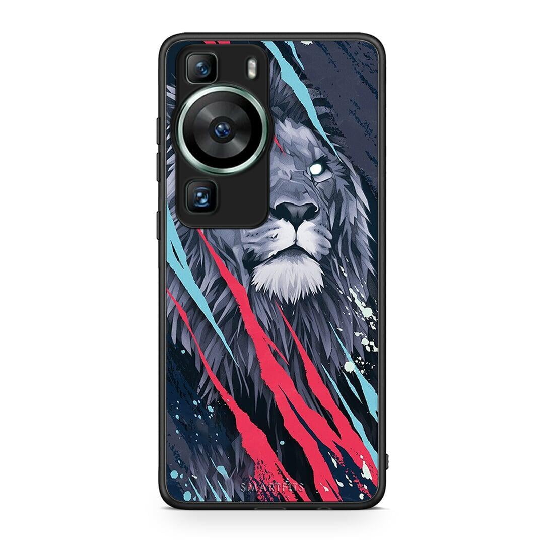 Θήκη Huawei P60 PopArt Lion Designer από τη Smartfits με σχέδιο στο πίσω μέρος και μαύρο περίβλημα | Huawei P60 PopArt Lion Designer Case with Colorful Back and Black Bezels