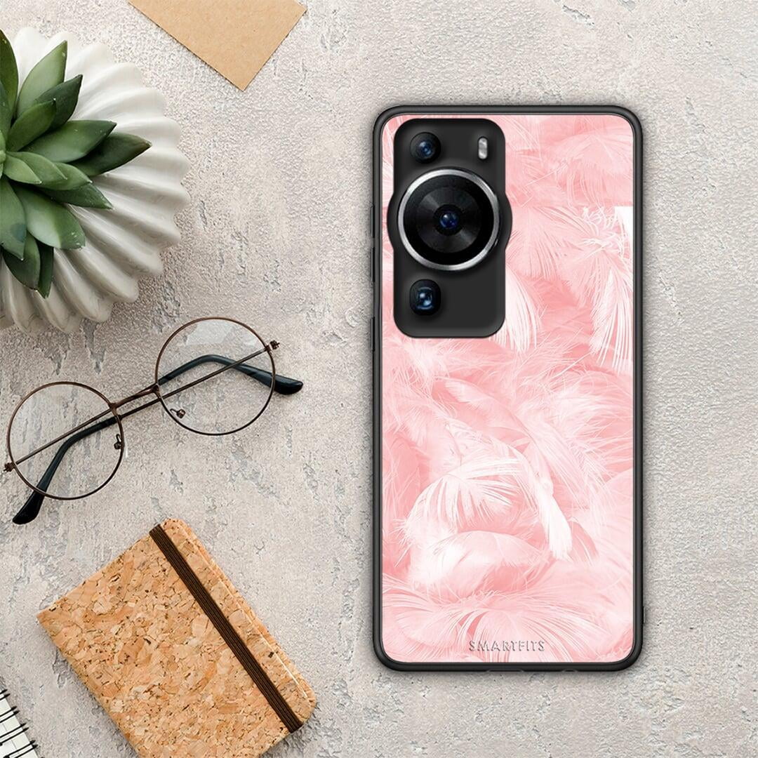 Θήκη Huawei P60 Pro Boho Pink Feather από τη Smartfits με σχέδιο στο πίσω μέρος και μαύρο περίβλημα | Huawei P60 Pro Boho Pink Feather Case with Colorful Back and Black Bezels