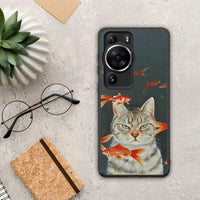 Thumbnail for Θήκη Huawei P60 Pro Cat Goldfish από τη Smartfits με σχέδιο στο πίσω μέρος και μαύρο περίβλημα | Huawei P60 Pro Cat Goldfish Case with Colorful Back and Black Bezels