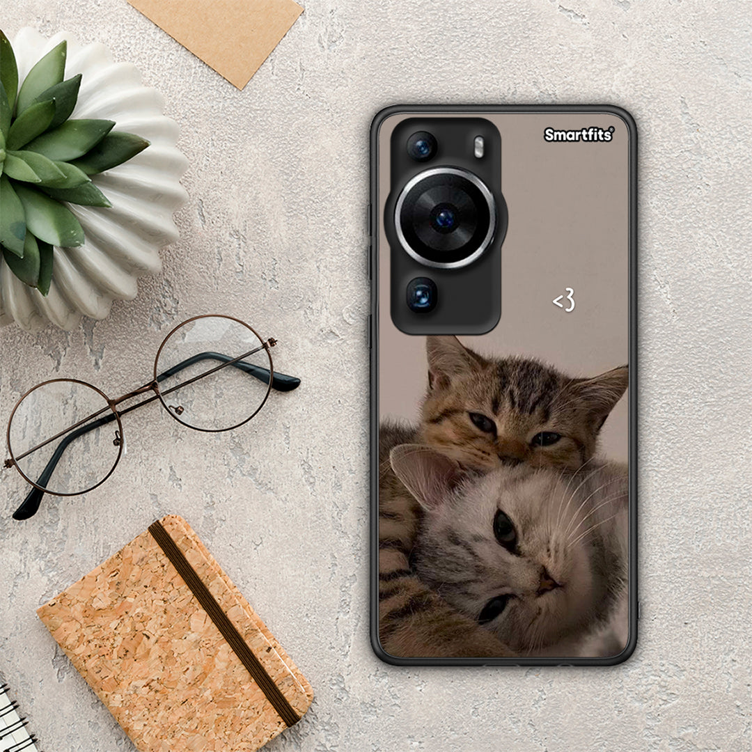 Θήκη Huawei P60 Pro Cats In Love από τη Smartfits με σχέδιο στο πίσω μέρος και μαύρο περίβλημα | Huawei P60 Pro Cats In Love Case with Colorful Back and Black Bezels