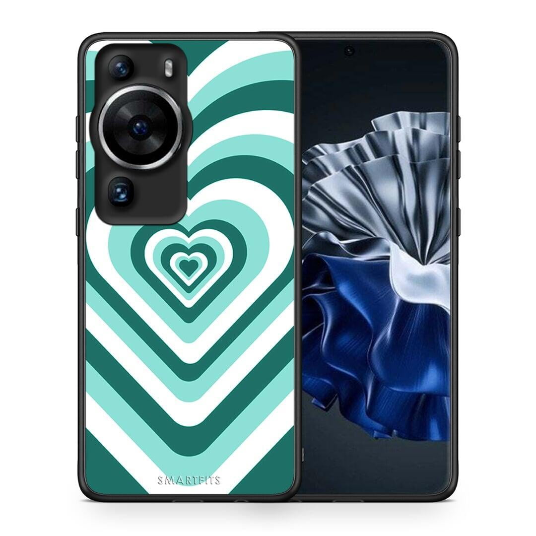 Θήκη Huawei P60 Pro Green Hearts από τη Smartfits με σχέδιο στο πίσω μέρος και μαύρο περίβλημα | Huawei P60 Pro Green Hearts Case with Colorful Back and Black Bezels