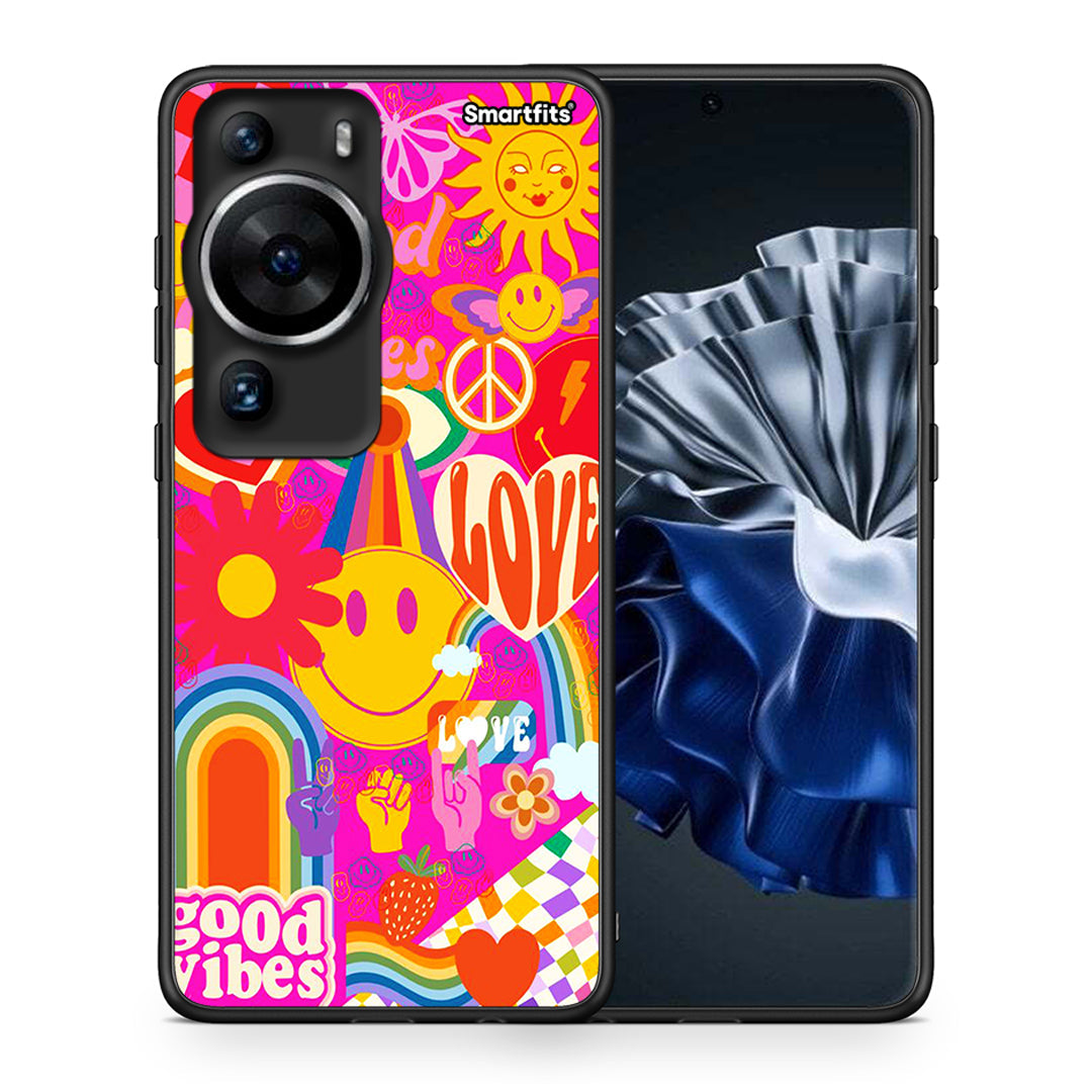 Θήκη Huawei P60 Pro Hippie Love από τη Smartfits με σχέδιο στο πίσω μέρος και μαύρο περίβλημα | Huawei P60 Pro Hippie Love Case with Colorful Back and Black Bezels