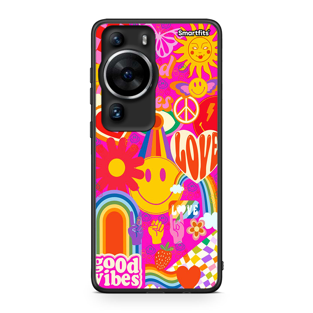 Θήκη Huawei P60 Pro Hippie Love από τη Smartfits με σχέδιο στο πίσω μέρος και μαύρο περίβλημα | Huawei P60 Pro Hippie Love Case with Colorful Back and Black Bezels
