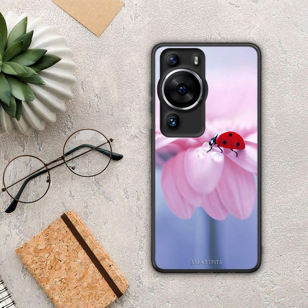 Θήκη Huawei P60 Pro Ladybug Flower από τη Smartfits με σχέδιο στο πίσω μέρος και μαύρο περίβλημα | Huawei P60 Pro Ladybug Flower Case with Colorful Back and Black Bezels