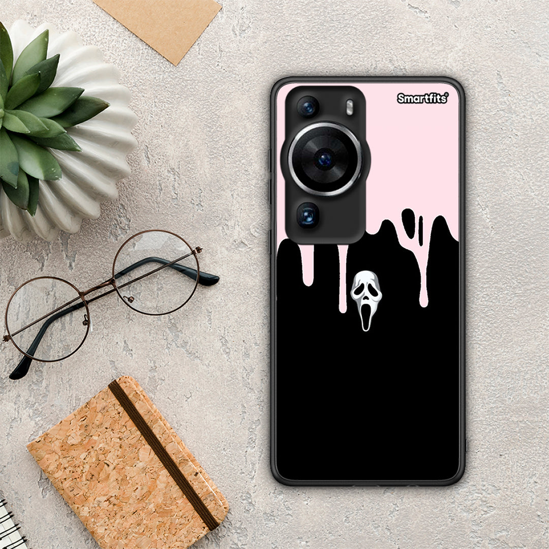 Θήκη Huawei P60 Pro Melting Halloween Mask από τη Smartfits με σχέδιο στο πίσω μέρος και μαύρο περίβλημα | Huawei P60 Pro Melting Halloween Mask Case with Colorful Back and Black Bezels