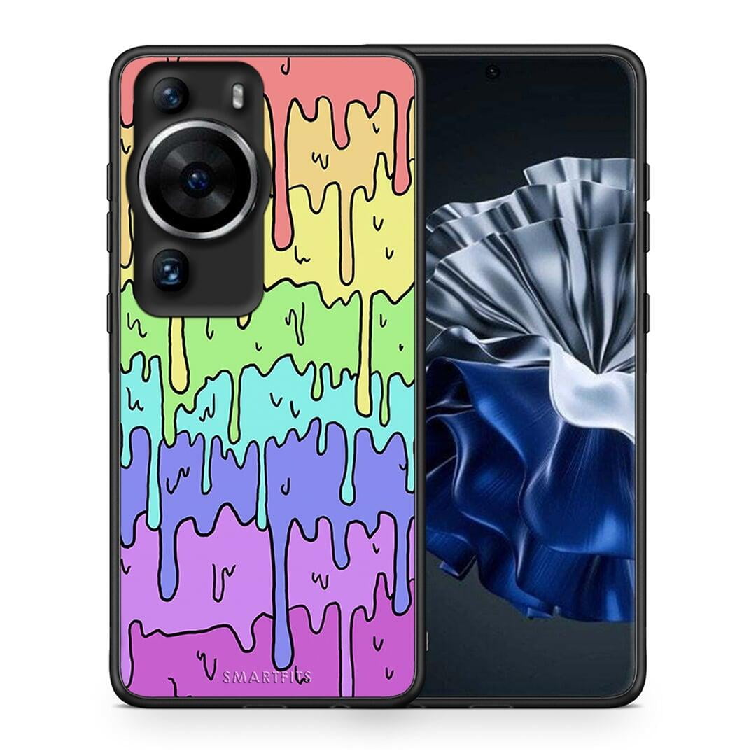 Θήκη Huawei P60 Pro Melting Rainbow από τη Smartfits με σχέδιο στο πίσω μέρος και μαύρο περίβλημα | Huawei P60 Pro Melting Rainbow Case with Colorful Back and Black Bezels