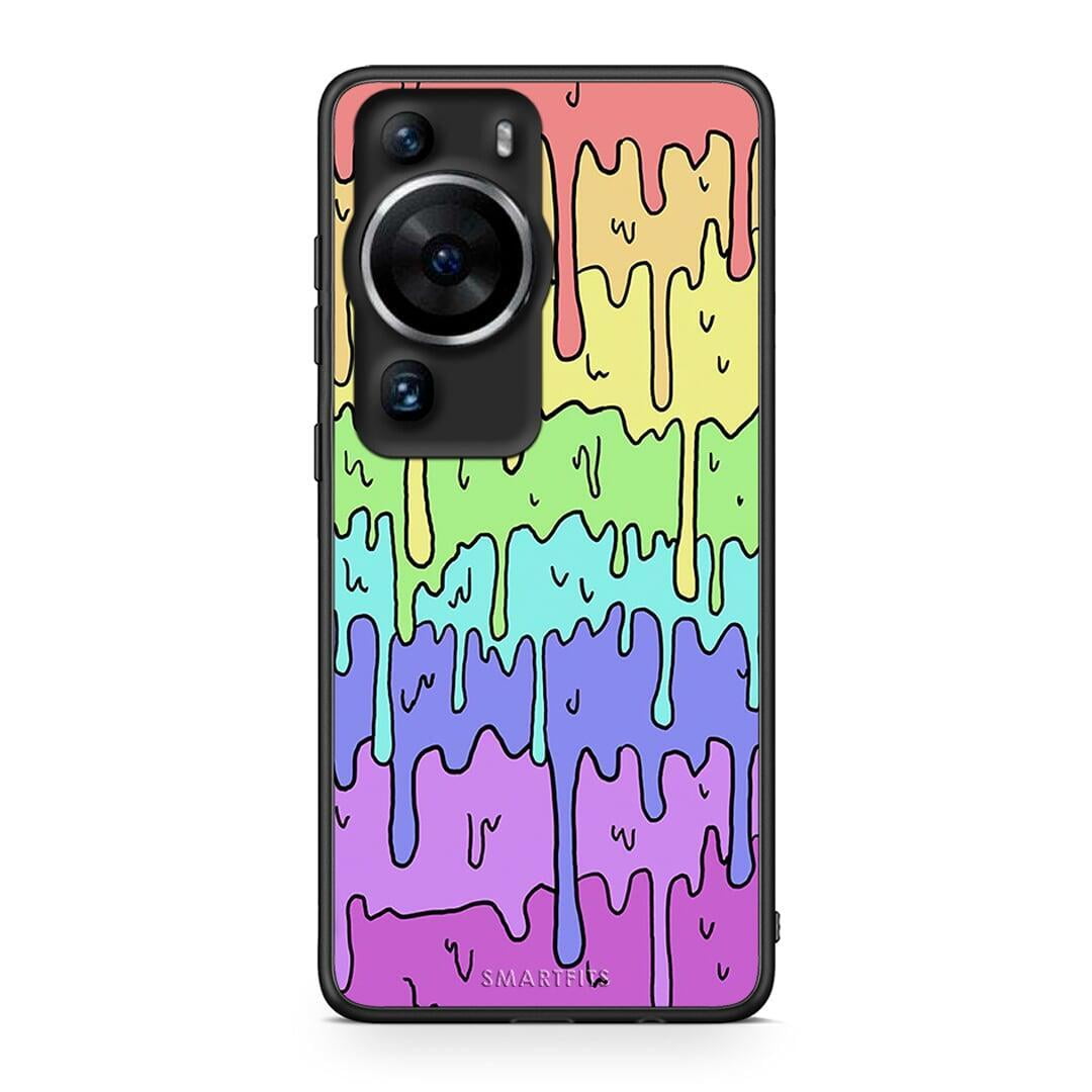 Θήκη Huawei P60 Pro Melting Rainbow από τη Smartfits με σχέδιο στο πίσω μέρος και μαύρο περίβλημα | Huawei P60 Pro Melting Rainbow Case with Colorful Back and Black Bezels