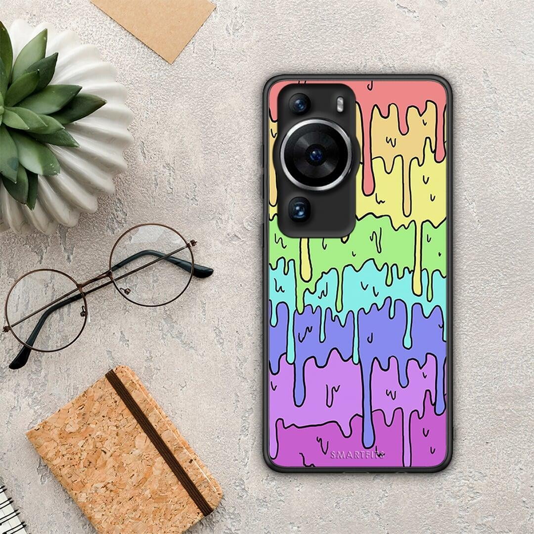 Θήκη Huawei P60 Pro Melting Rainbow από τη Smartfits με σχέδιο στο πίσω μέρος και μαύρο περίβλημα | Huawei P60 Pro Melting Rainbow Case with Colorful Back and Black Bezels