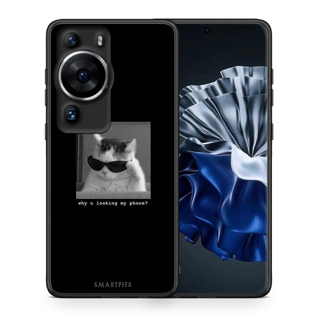 Θήκη Huawei P60 Pro Meme Cat από τη Smartfits με σχέδιο στο πίσω μέρος και μαύρο περίβλημα | Huawei P60 Pro Meme Cat Case with Colorful Back and Black Bezels