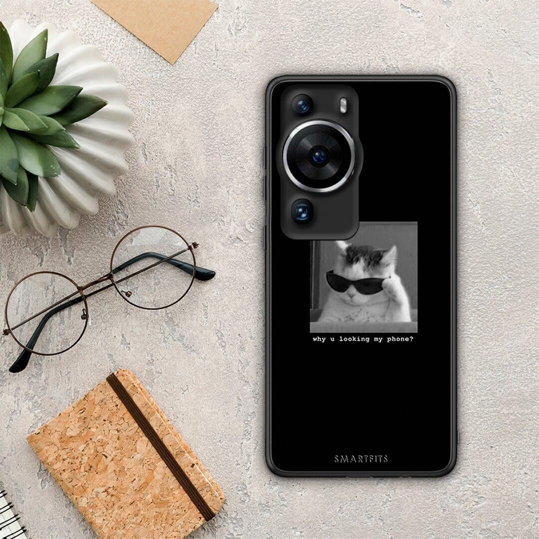 Θήκη Huawei P60 Pro Meme Cat από τη Smartfits με σχέδιο στο πίσω μέρος και μαύρο περίβλημα | Huawei P60 Pro Meme Cat Case with Colorful Back and Black Bezels