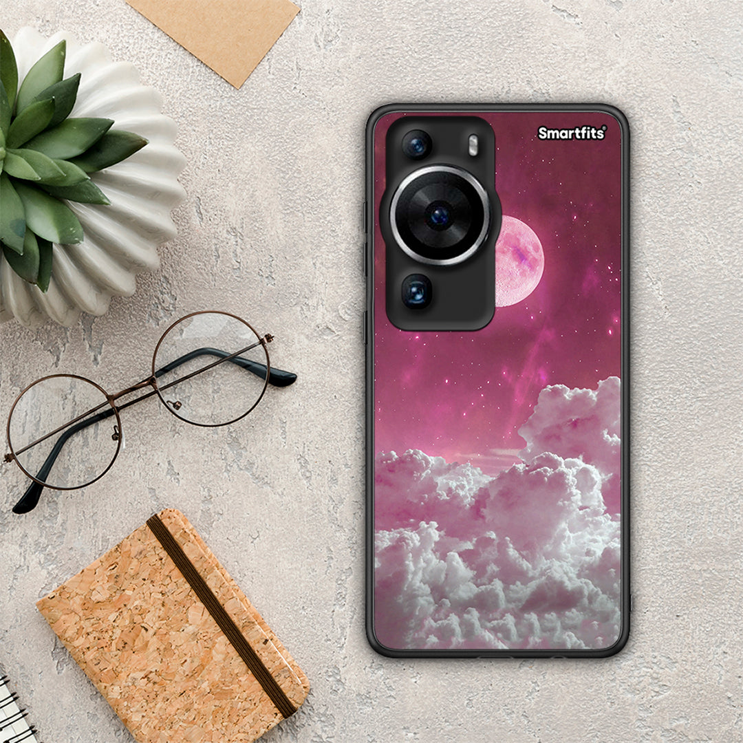 Θήκη Huawei P60 Pro Pink Moon από τη Smartfits με σχέδιο στο πίσω μέρος και μαύρο περίβλημα | Huawei P60 Pro Pink Moon Case with Colorful Back and Black Bezels