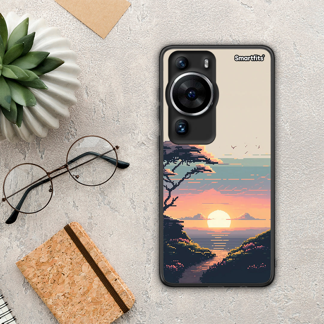 Θήκη Huawei P60 Pro Pixel Sunset από τη Smartfits με σχέδιο στο πίσω μέρος και μαύρο περίβλημα | Huawei P60 Pro Pixel Sunset Case with Colorful Back and Black Bezels