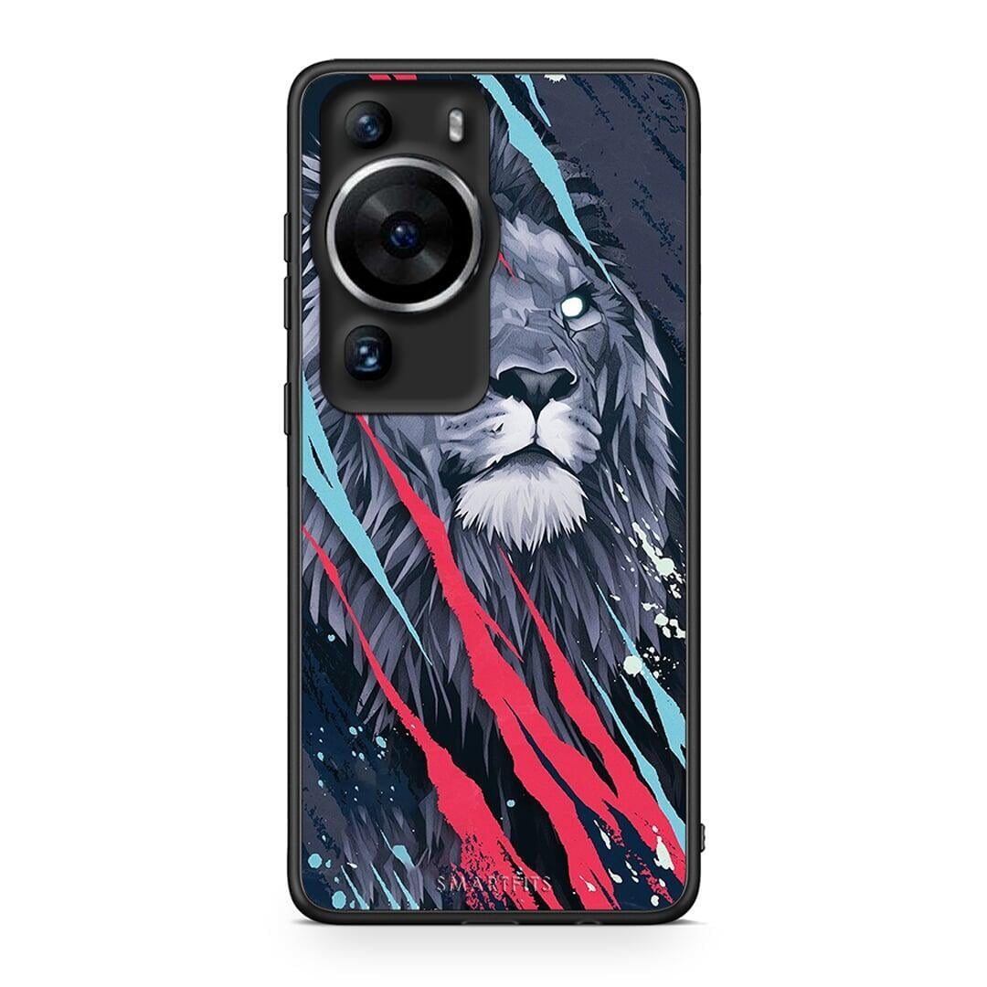 Θήκη Huawei P60 Pro PopArt Lion Designer από τη Smartfits με σχέδιο στο πίσω μέρος και μαύρο περίβλημα | Huawei P60 Pro PopArt Lion Designer Case with Colorful Back and Black Bezels