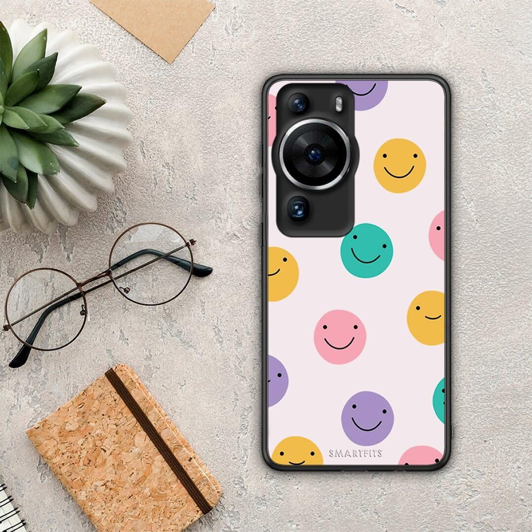 Θήκη Huawei P60 Pro Smiley Faces από τη Smartfits με σχέδιο στο πίσω μέρος και μαύρο περίβλημα | Huawei P60 Pro Smiley Faces Case with Colorful Back and Black Bezels