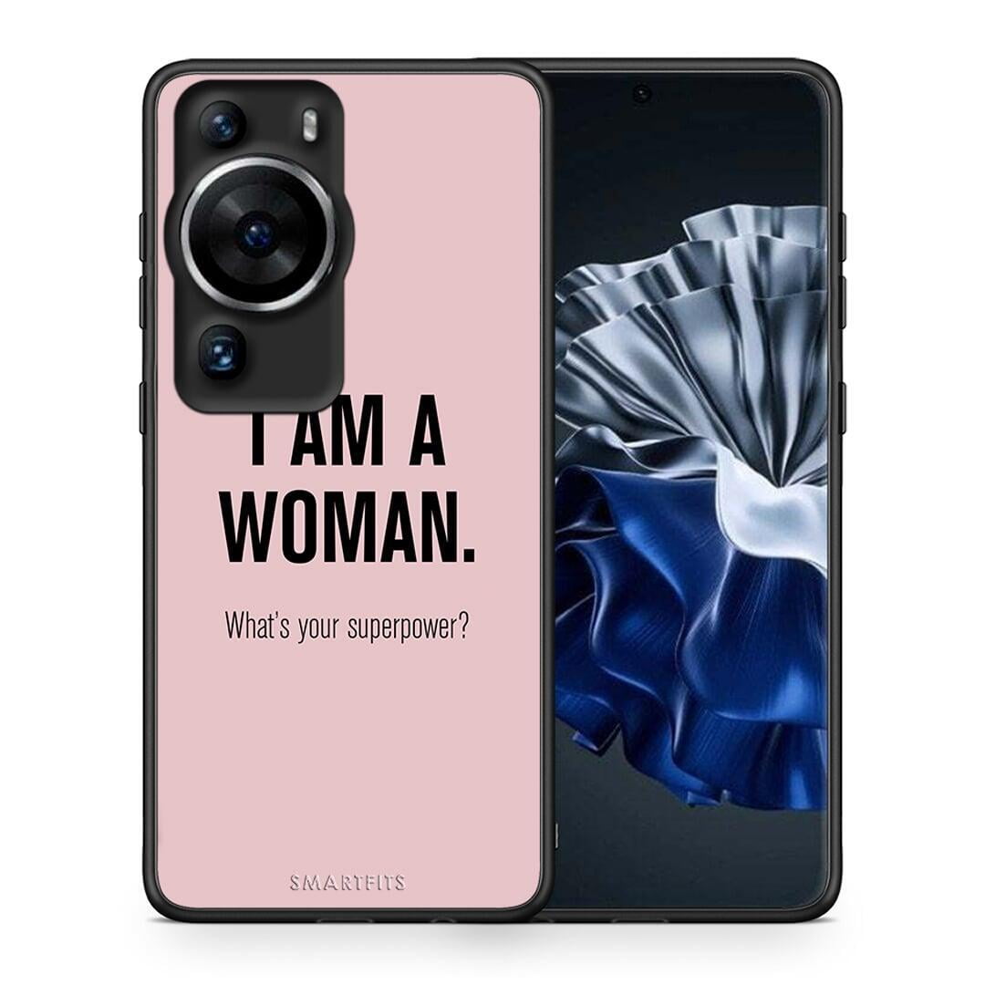 Θήκη Huawei P60 Pro Superpower Woman από τη Smartfits με σχέδιο στο πίσω μέρος και μαύρο περίβλημα | Huawei P60 Pro Superpower Woman Case with Colorful Back and Black Bezels