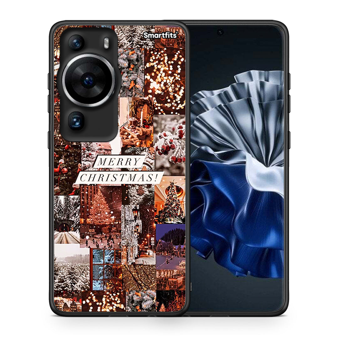 Θήκη Huawei P60 Pro Xmas Collage από τη Smartfits με σχέδιο στο πίσω μέρος και μαύρο περίβλημα | Huawei P60 Pro Xmas Collage Case with Colorful Back and Black Bezels