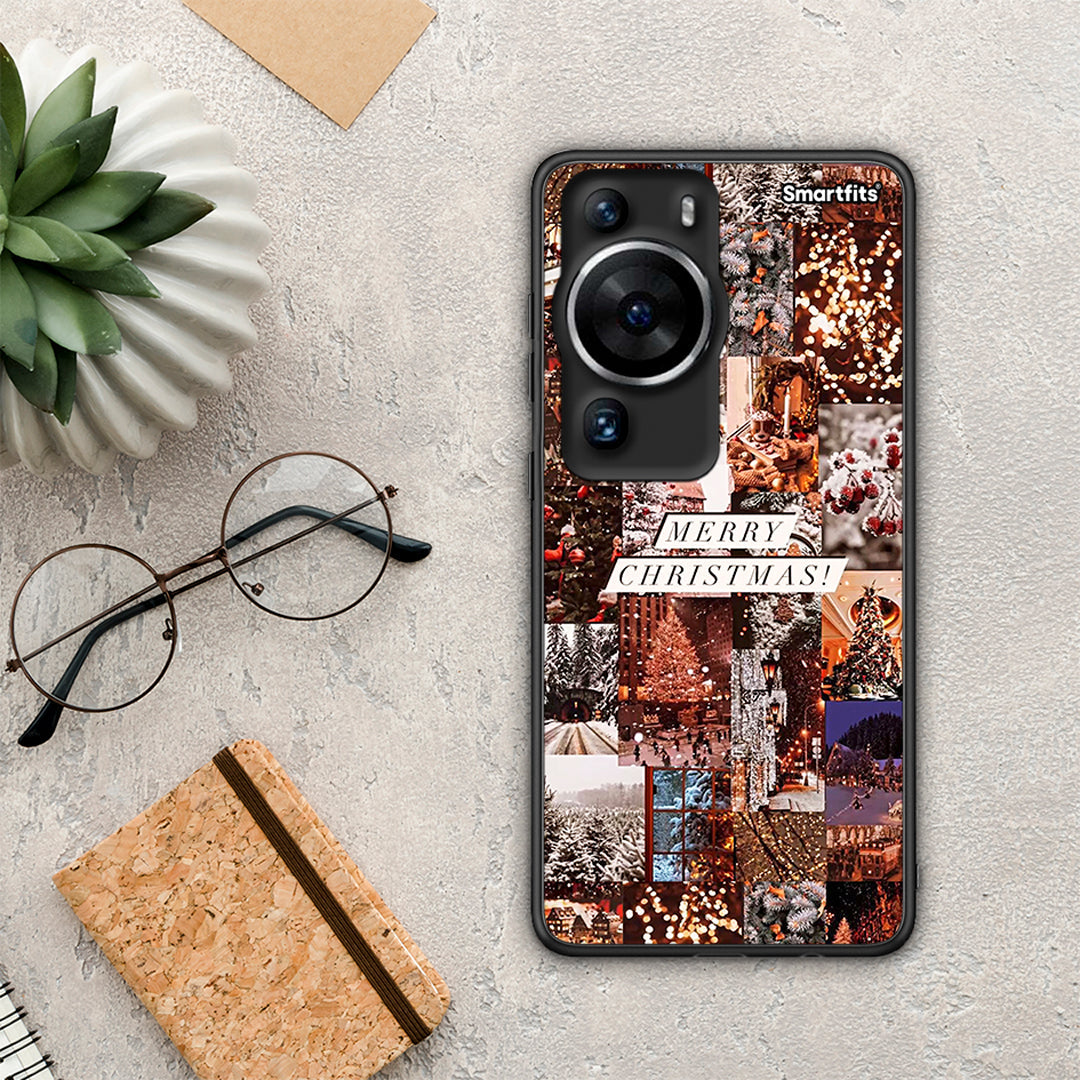 Θήκη Huawei P60 Pro Xmas Collage από τη Smartfits με σχέδιο στο πίσω μέρος και μαύρο περίβλημα | Huawei P60 Pro Xmas Collage Case with Colorful Back and Black Bezels