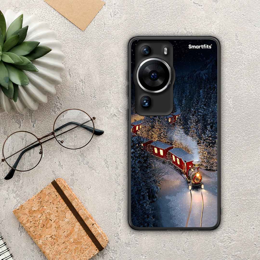 Θήκη Huawei P60 Pro Xmas Train από τη Smartfits με σχέδιο στο πίσω μέρος και μαύρο περίβλημα | Huawei P60 Pro Xmas Train Case with Colorful Back and Black Bezels