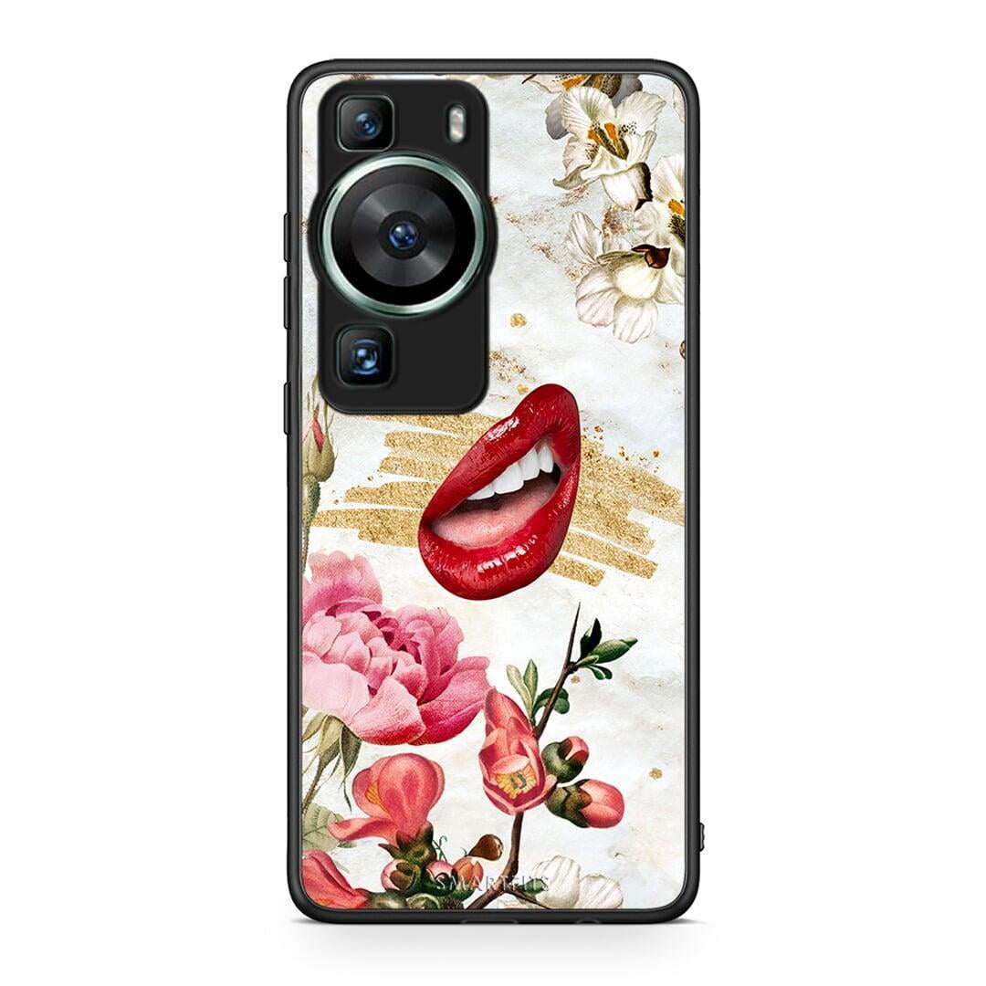 Θήκη Huawei P60 Red Lips από τη Smartfits με σχέδιο στο πίσω μέρος και μαύρο περίβλημα | Huawei P60 Red Lips Case with Colorful Back and Black Bezels