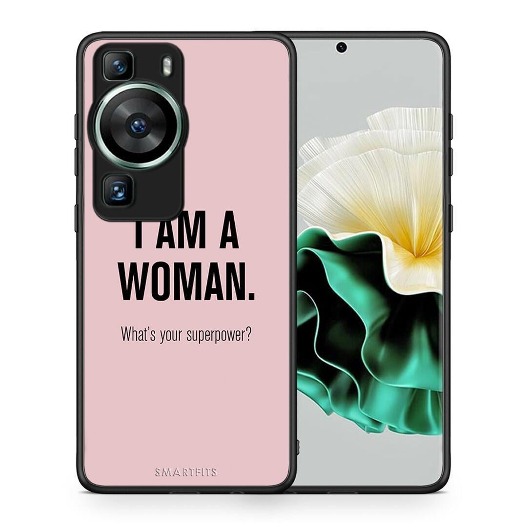 Θήκη Huawei P60 Superpower Woman από τη Smartfits με σχέδιο στο πίσω μέρος και μαύρο περίβλημα | Huawei P60 Superpower Woman Case with Colorful Back and Black Bezels