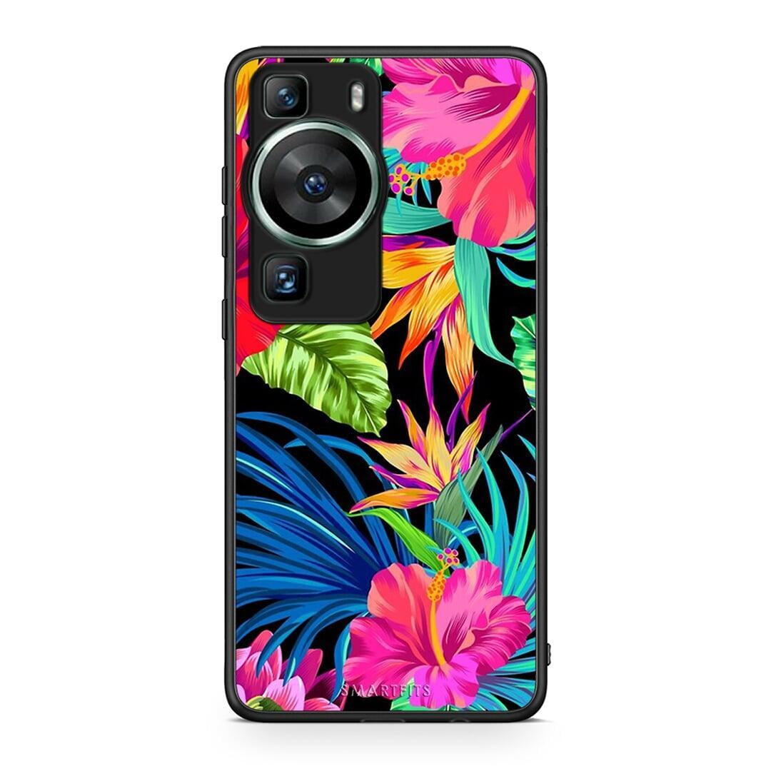 Θήκη Huawei P60 Tropical Flowers από τη Smartfits με σχέδιο στο πίσω μέρος και μαύρο περίβλημα | Huawei P60 Tropical Flowers Case with Colorful Back and Black Bezels