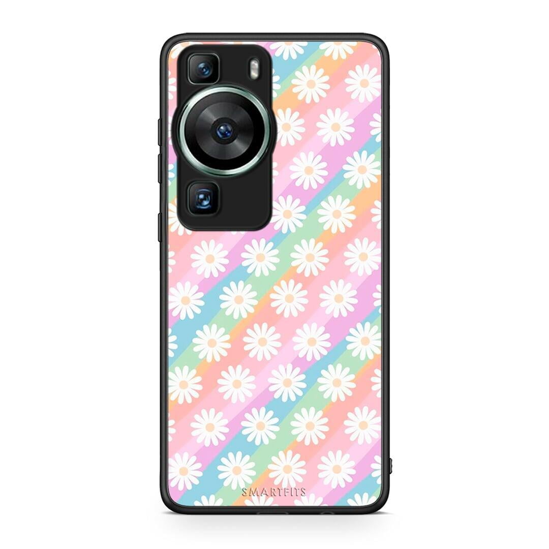 Θήκη Huawei P60 White Daisies από τη Smartfits με σχέδιο στο πίσω μέρος και μαύρο περίβλημα | Huawei P60 White Daisies Case with Colorful Back and Black Bezels