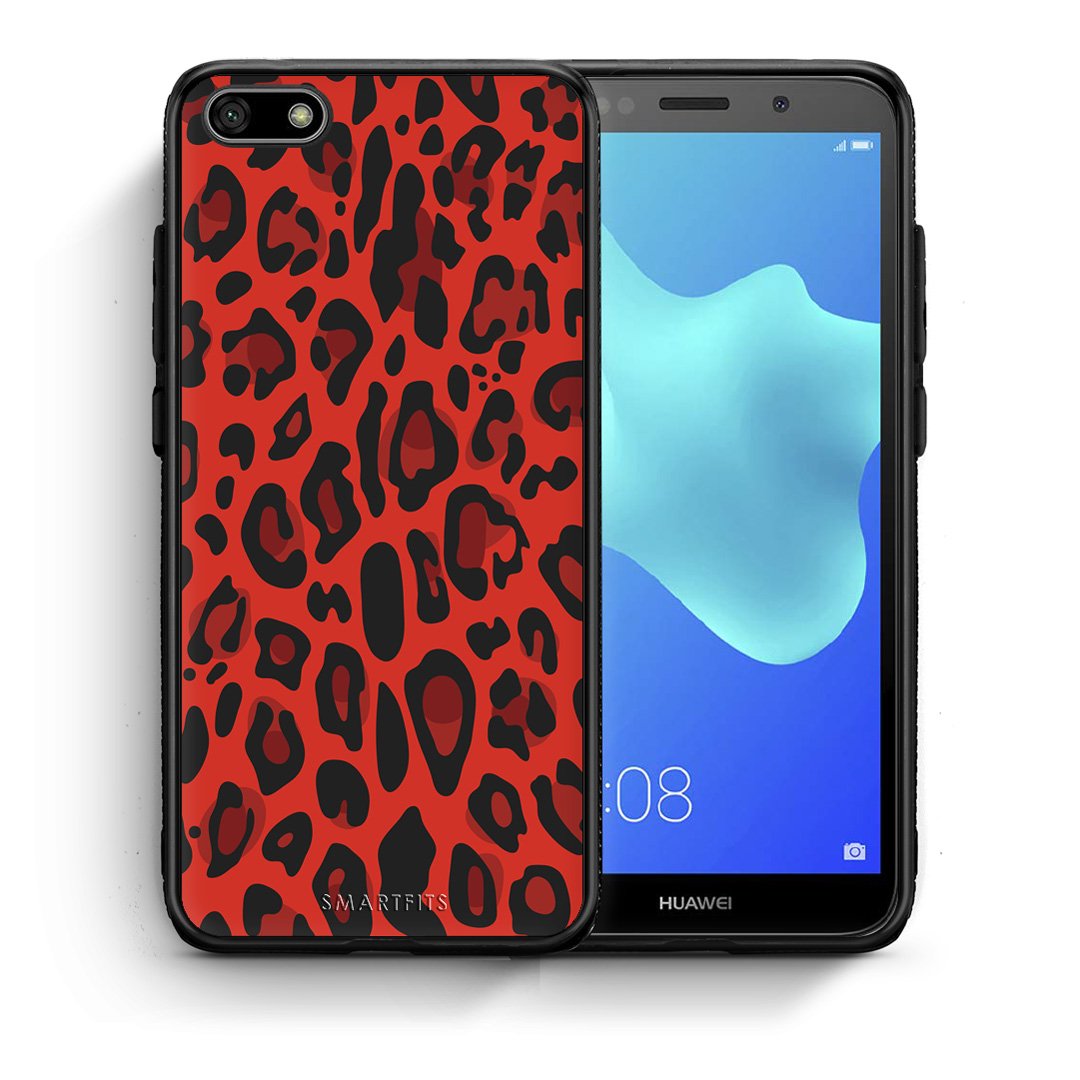 Θήκη Huawei Y5 2018/Honor 7S Red Leopard Animal από τη Smartfits με σχέδιο στο πίσω μέρος και μαύρο περίβλημα | Huawei Y5 2018/Honor 7S Red Leopard Animal case with colorful back and black bezels