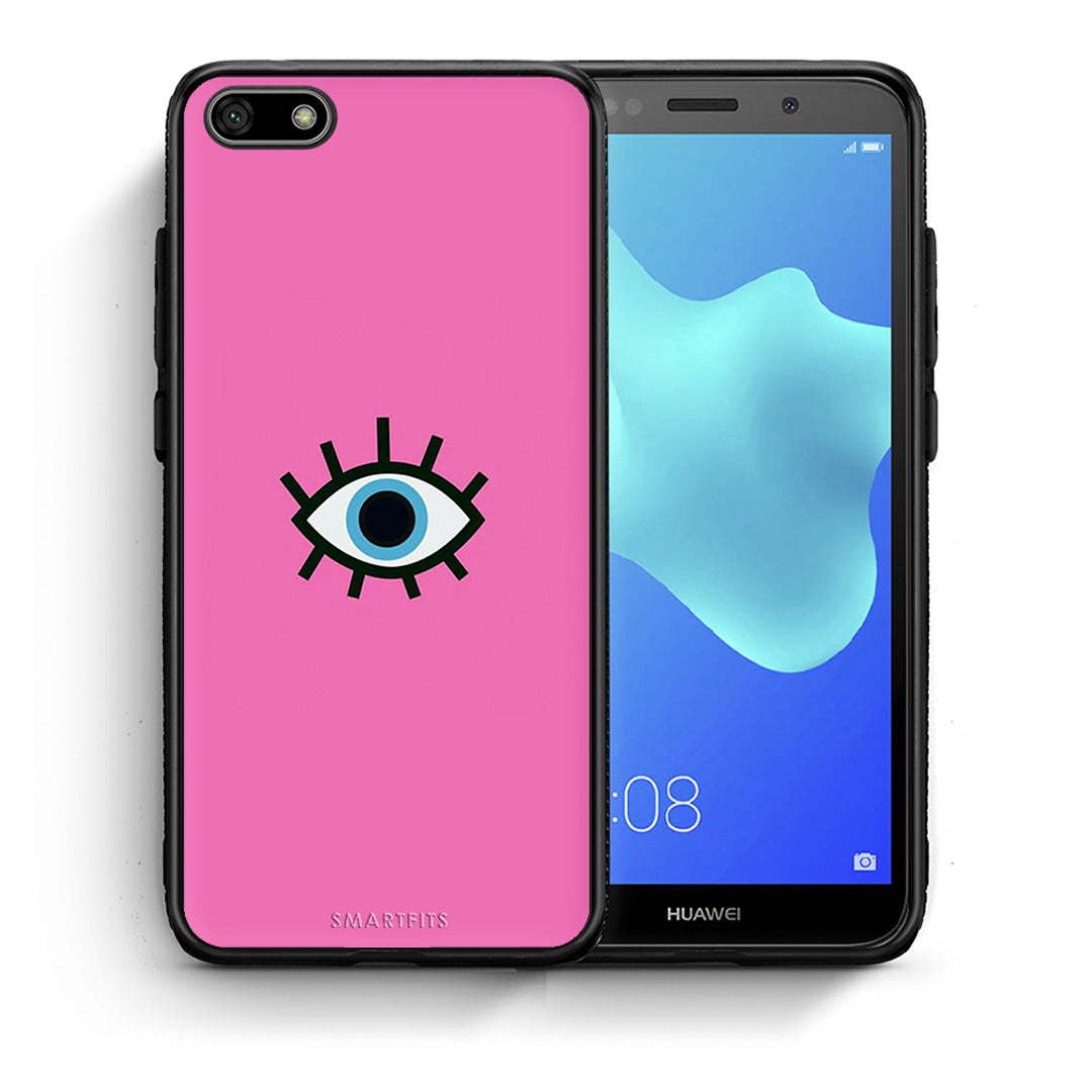 Θήκη Huawei Y5 2018/Honor 7S Blue Eye Pink από τη Smartfits με σχέδιο στο πίσω μέρος και μαύρο περίβλημα | Huawei Y5 2018/Honor 7S Blue Eye Pink case with colorful back and black bezels