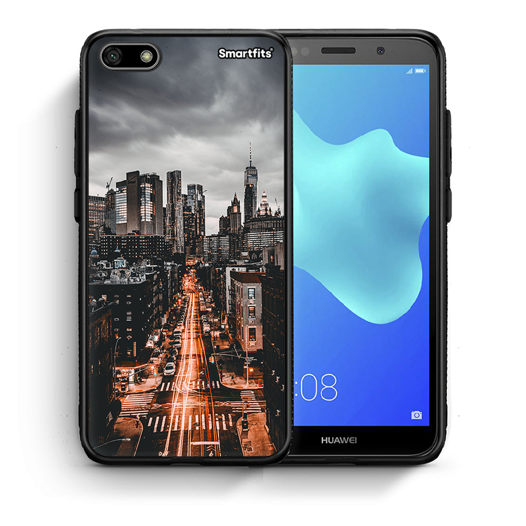 Θήκη Huawei Y5 2018/Honor 7S City Lights από τη Smartfits με σχέδιο στο πίσω μέρος και μαύρο περίβλημα | Huawei Y5 2018/Honor 7S City Lights case with colorful back and black bezels
