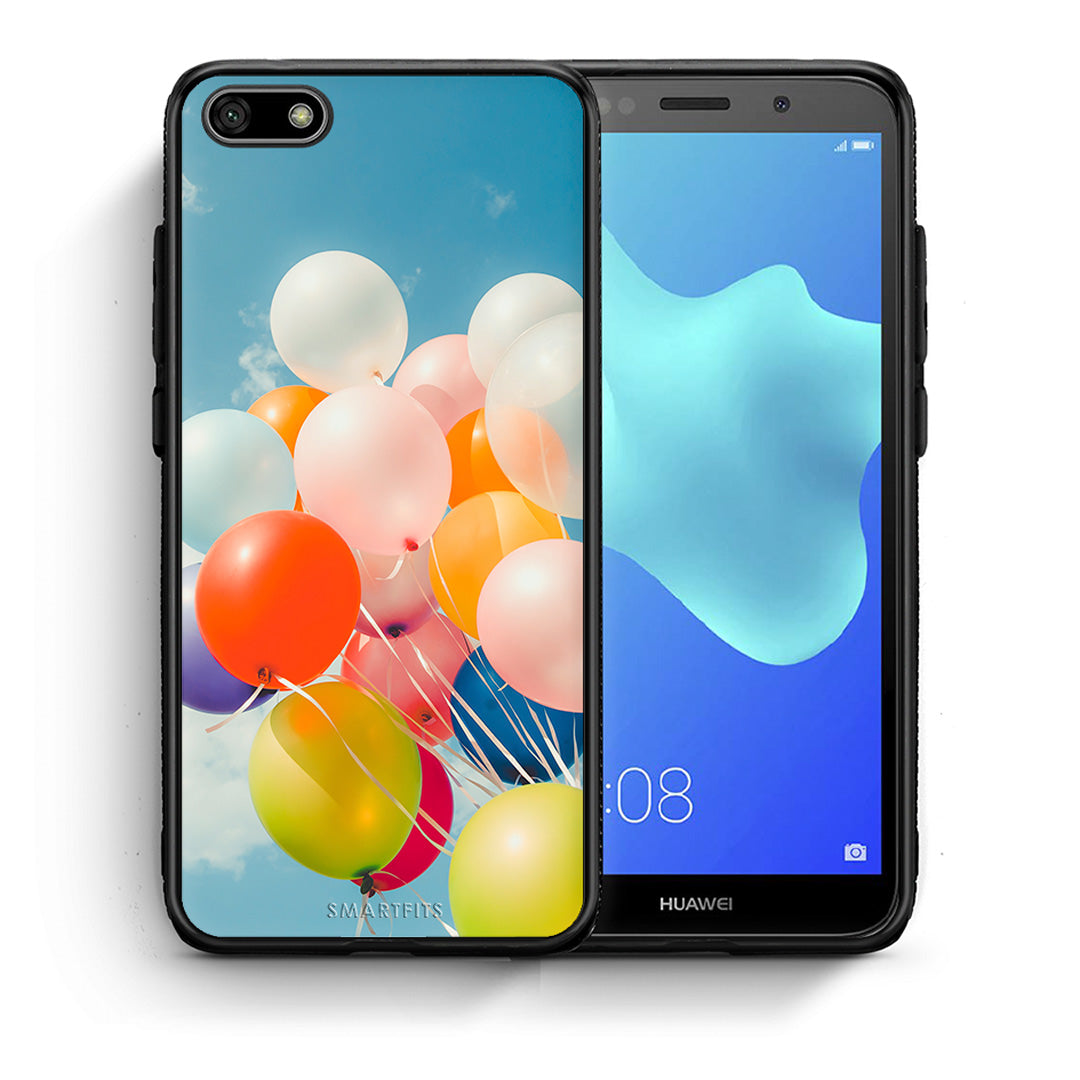 Θήκη Huawei Y5 2018/Honor 7S Colorful Balloons από τη Smartfits με σχέδιο στο πίσω μέρος και μαύρο περίβλημα | Huawei Y5 2018/Honor 7S Colorful Balloons case with colorful back and black bezels