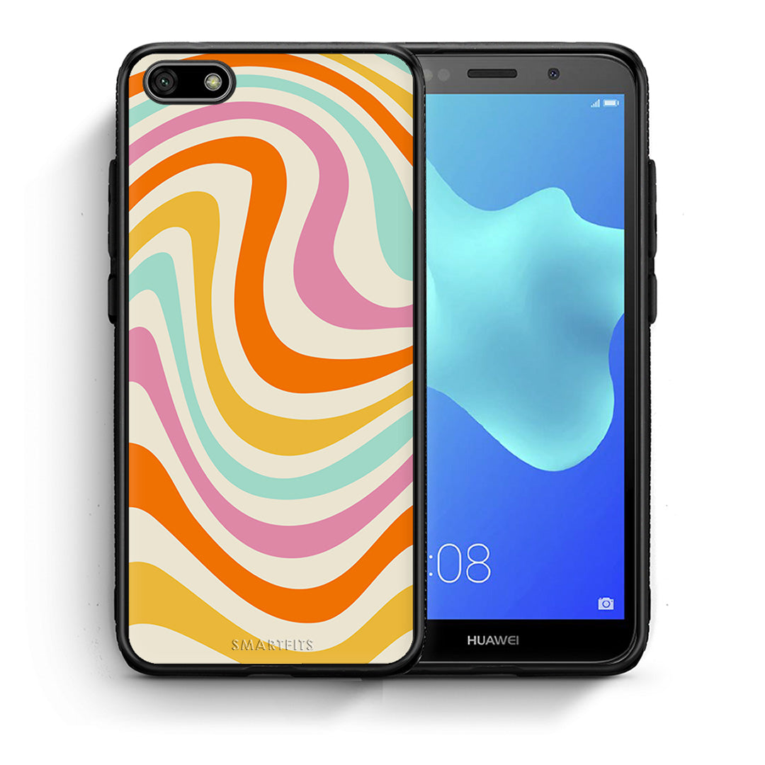 Θήκη Huawei Y5 2018/Honor 7S Colourful Waves από τη Smartfits με σχέδιο στο πίσω μέρος και μαύρο περίβλημα | Huawei Y5 2018/Honor 7S Colourful Waves case with colorful back and black bezels