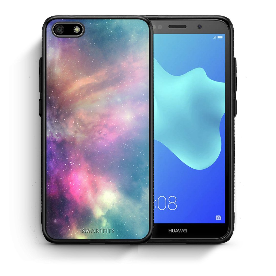 Θήκη Huawei Y5 2018/Honor 7S Rainbow Galaxy από τη Smartfits με σχέδιο στο πίσω μέρος και μαύρο περίβλημα | Huawei Y5 2018/Honor 7S Rainbow Galaxy case with colorful back and black bezels