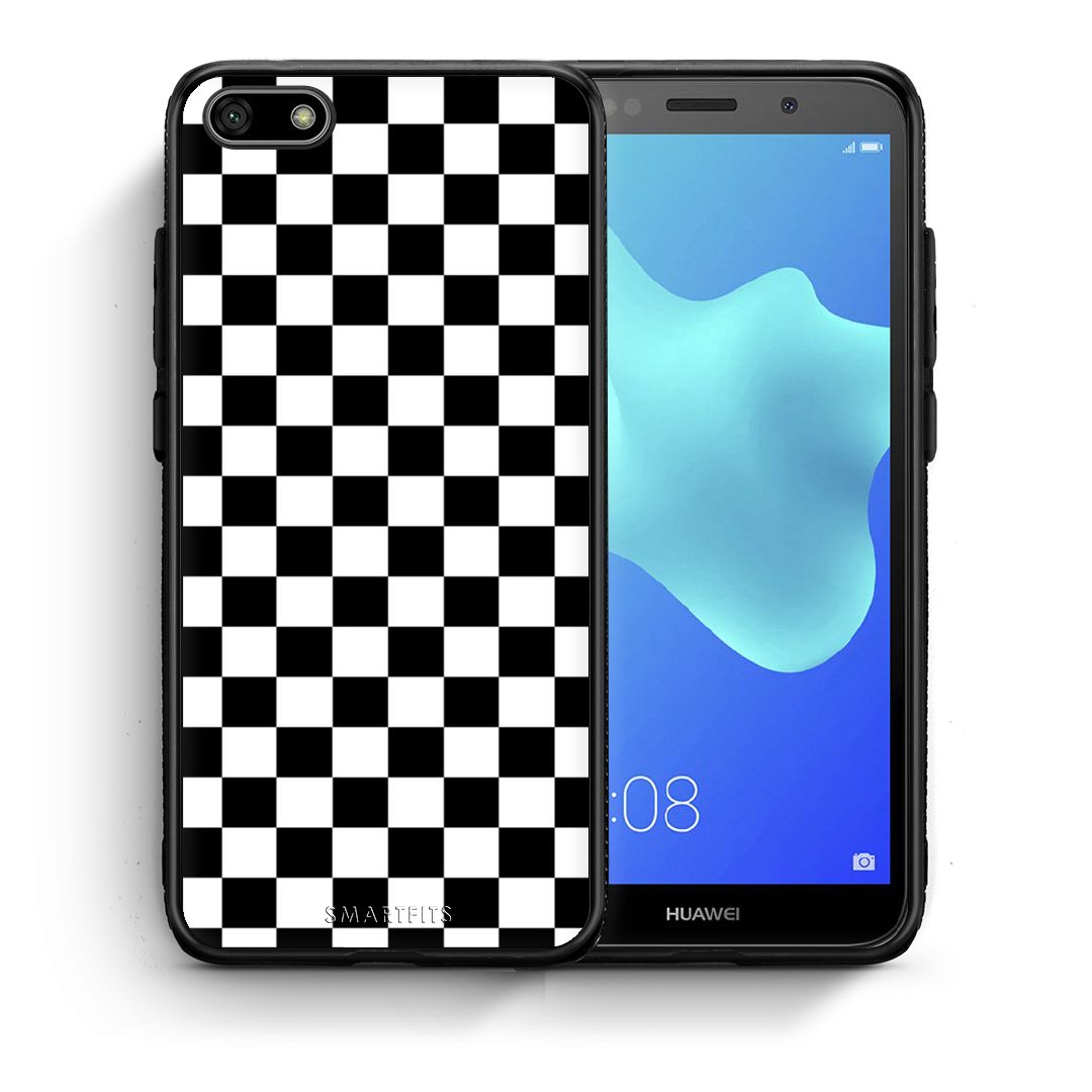 Θήκη Huawei Y5 2018/Honor 7S Squares Geometric από τη Smartfits με σχέδιο στο πίσω μέρος και μαύρο περίβλημα | Huawei Y5 2018/Honor 7S Squares Geometric case with colorful back and black bezels