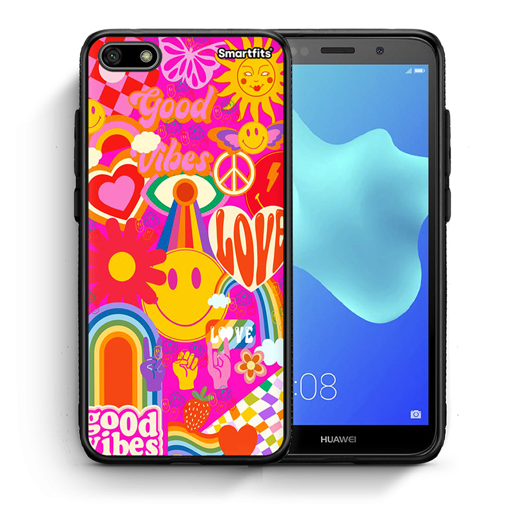 Θήκη Huawei Y5 2018/Honor 7S Hippie Love από τη Smartfits με σχέδιο στο πίσω μέρος και μαύρο περίβλημα | Huawei Y5 2018/Honor 7S Hippie Love case with colorful back and black bezels