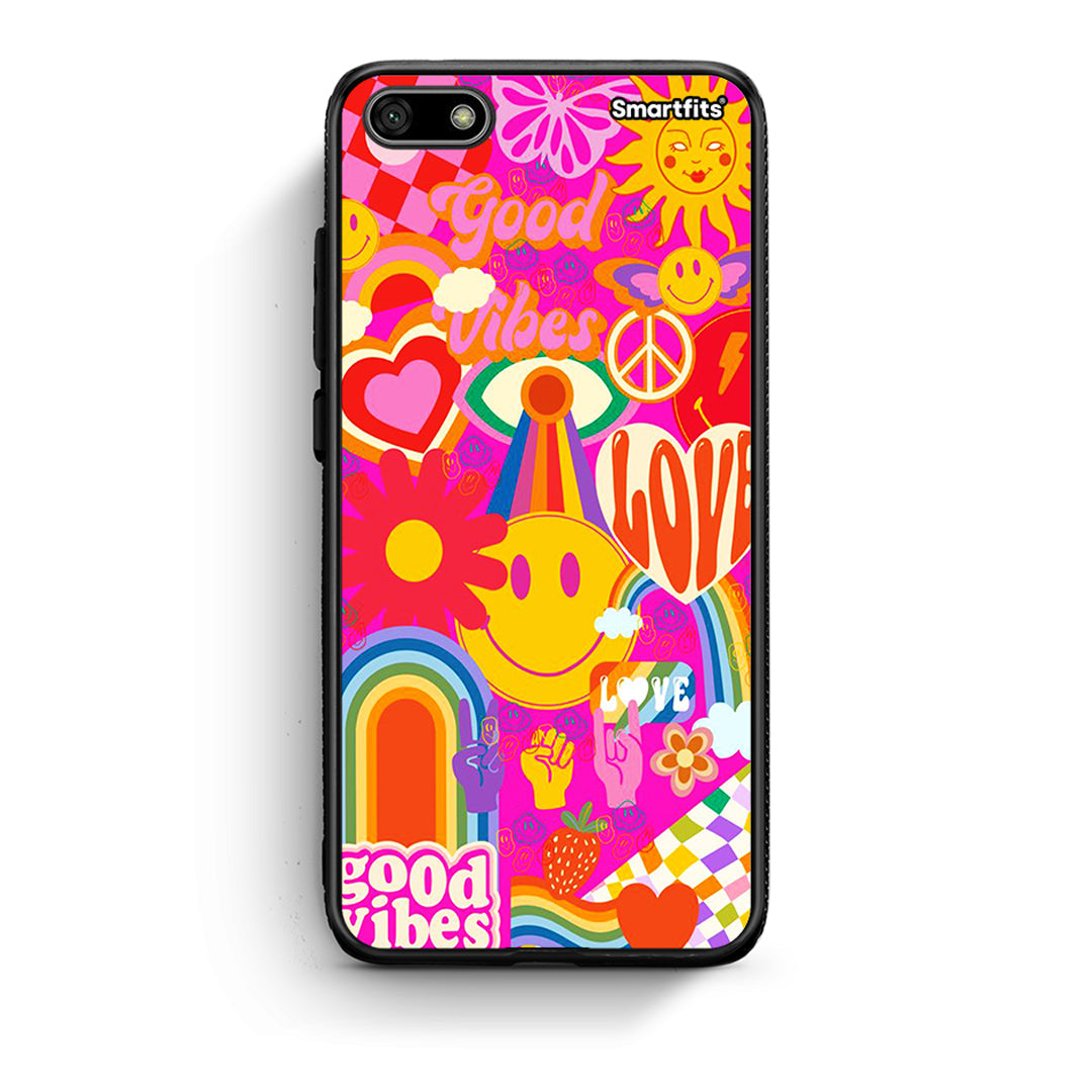 Huawei Y5 2018 Hippie Love θήκη από τη Smartfits με σχέδιο στο πίσω μέρος και μαύρο περίβλημα | Smartphone case with colorful back and black bezels by Smartfits