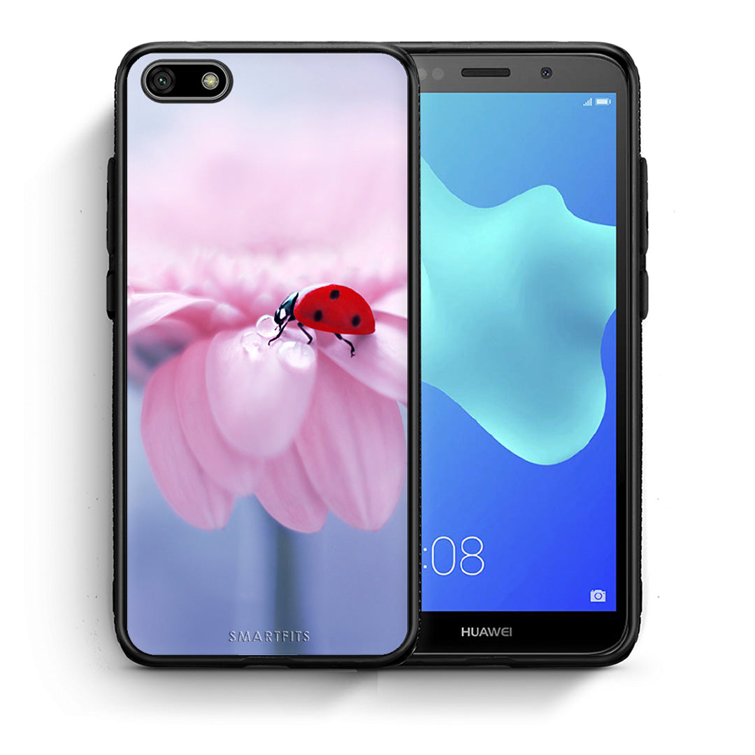 Θήκη Huawei Y5 2018/Honor 7S Ladybug Flower από τη Smartfits με σχέδιο στο πίσω μέρος και μαύρο περίβλημα | Huawei Y5 2018/Honor 7S Ladybug Flower case with colorful back and black bezels