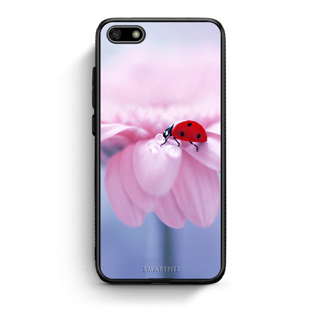 Huawei Y5 2018 Ladybug Flower θήκη από τη Smartfits με σχέδιο στο πίσω μέρος και μαύρο περίβλημα | Smartphone case with colorful back and black bezels by Smartfits
