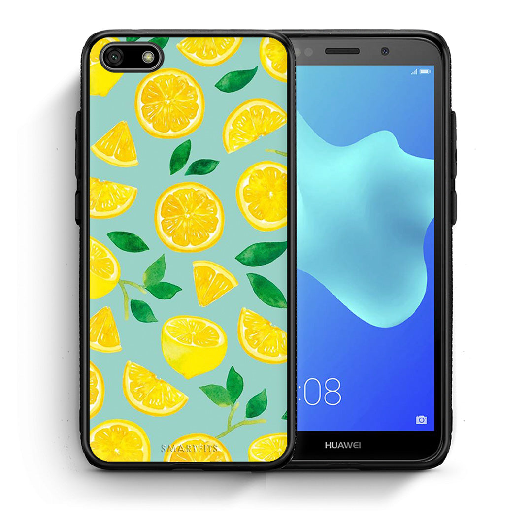 Θήκη Huawei Y5 2018/Honor 7S Lemons από τη Smartfits με σχέδιο στο πίσω μέρος και μαύρο περίβλημα | Huawei Y5 2018/Honor 7S Lemons case with colorful back and black bezels