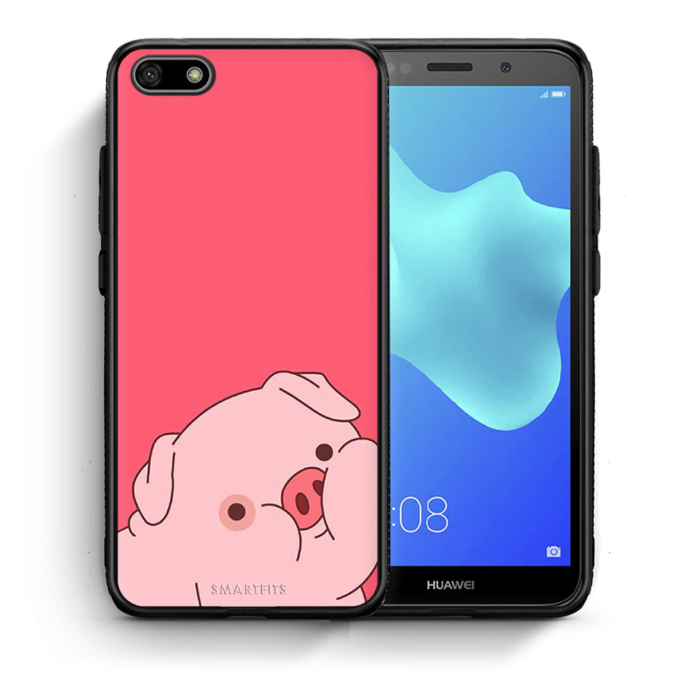 Θήκη Αγίου Βαλεντίνου Huawei Y5 2018 / Honor 7S Pig Love 1 από τη Smartfits με σχέδιο στο πίσω μέρος και μαύρο περίβλημα | Huawei Y5 2018 / Honor 7S Pig Love 1 case with colorful back and black bezels