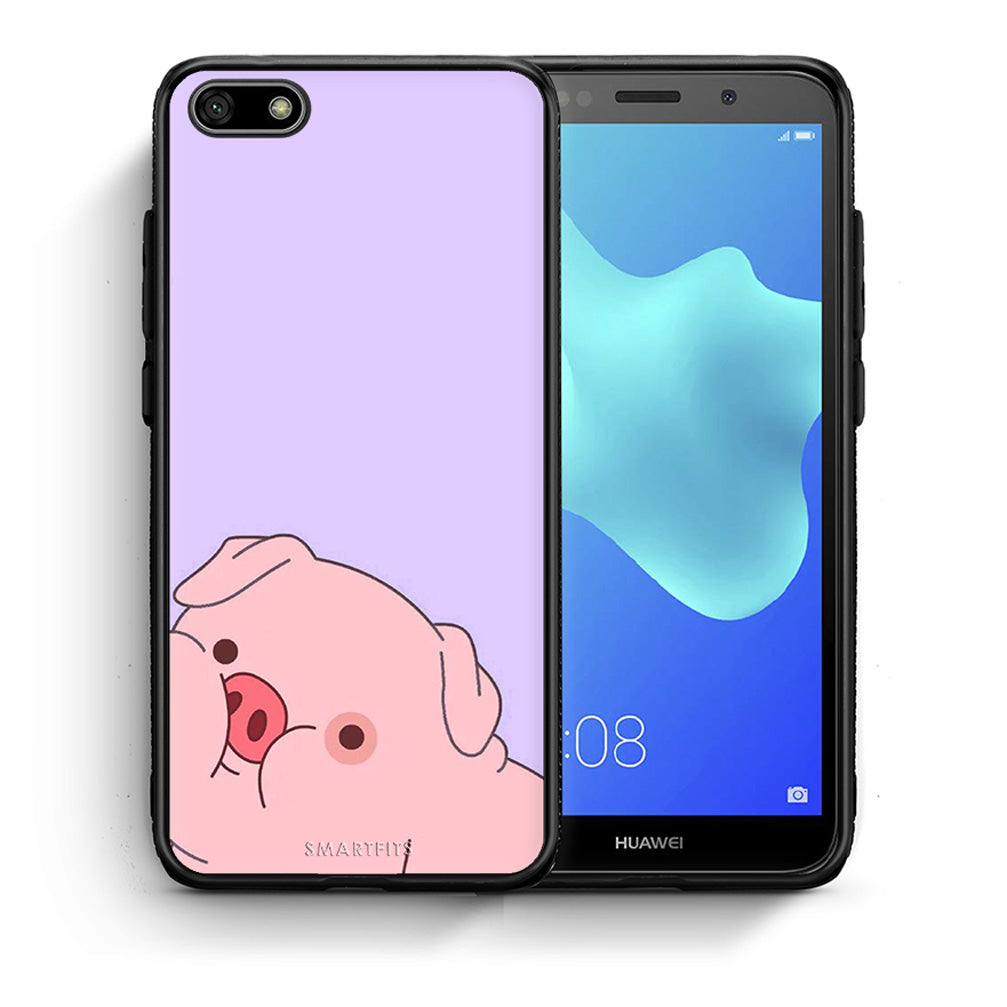 Θήκη Αγίου Βαλεντίνου Huawei Y5 2018 / Honor 7S Pig Love 2 από τη Smartfits με σχέδιο στο πίσω μέρος και μαύρο περίβλημα | Huawei Y5 2018 / Honor 7S Pig Love 2 case with colorful back and black bezels