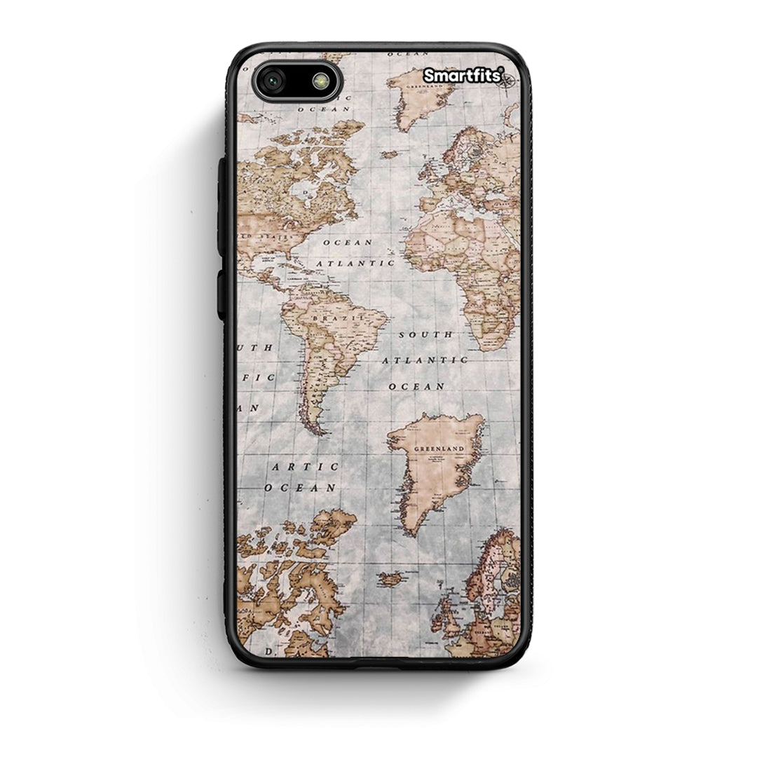 Huawei Y5 2018 World Map Θήκη από τη Smartfits με σχέδιο στο πίσω μέρος και μαύρο περίβλημα | Smartphone case with colorful back and black bezels by Smartfits