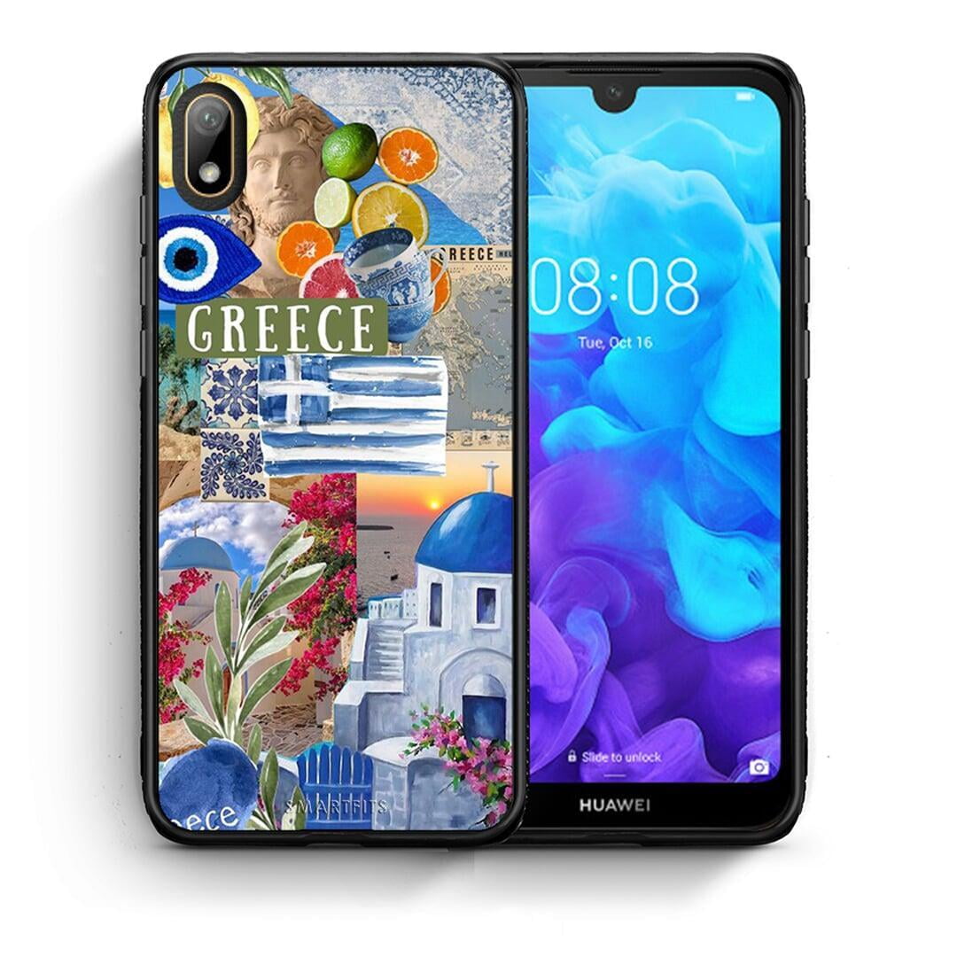 Θήκη Huawei Y5 2019 All Greek από τη Smartfits με σχέδιο στο πίσω μέρος και μαύρο περίβλημα | Huawei Y5 2019 All Greek case with colorful back and black bezels