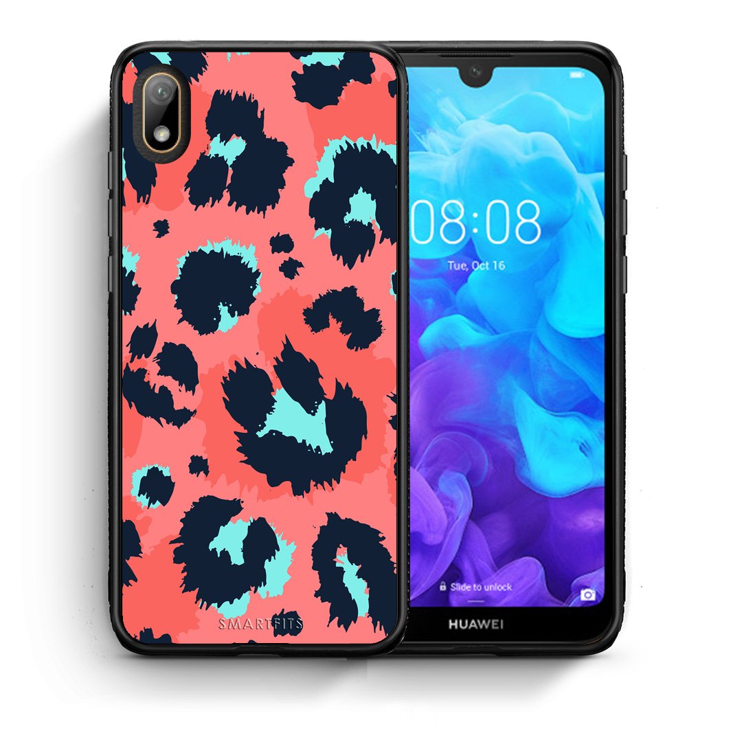 Θήκη Huawei Y5 2019 Pink Leopard Animal από τη Smartfits με σχέδιο στο πίσω μέρος και μαύρο περίβλημα | Huawei Y5 2019 Pink Leopard Animal case with colorful back and black bezels